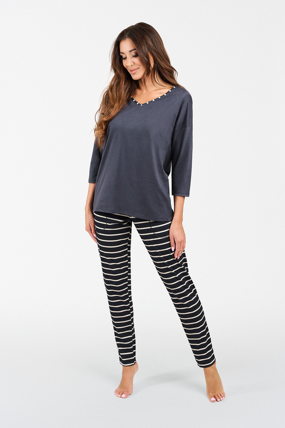 Betty Pijama de señora manga 3/4, pantalón largo Moda Italiana - estampado grafito/grafito