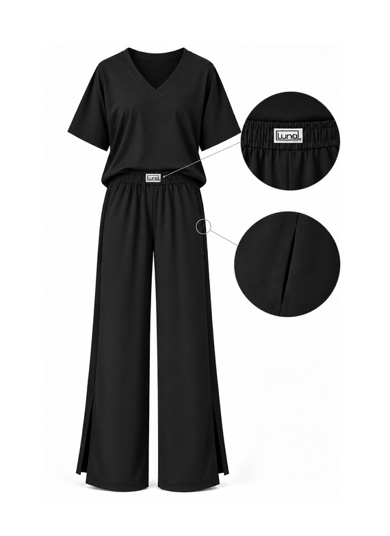 Luna 1313 pijama de mujer negra 100% algodón camiseta y pantalones cortos