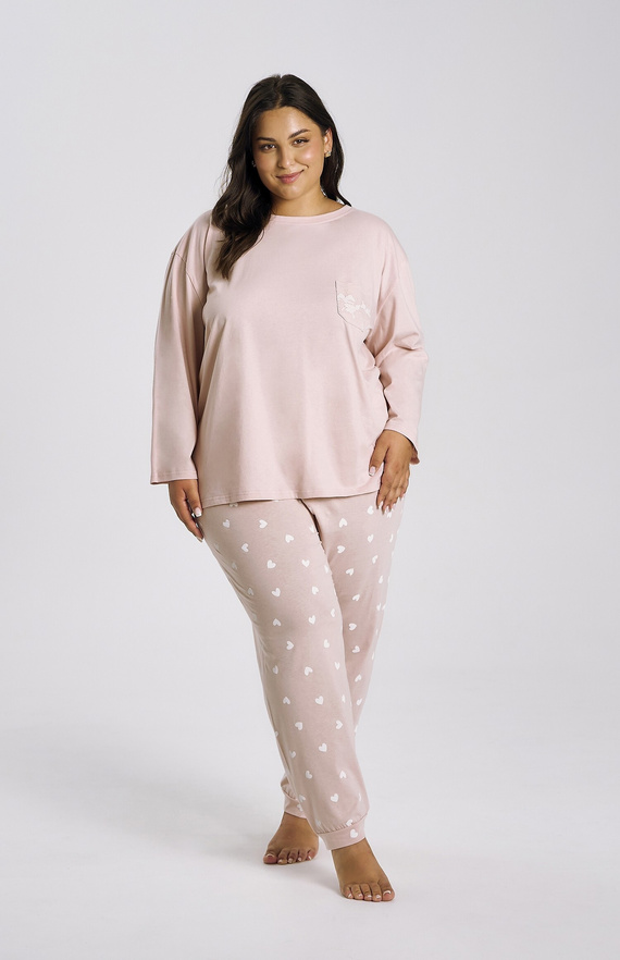 Nori 3468 Taro pijama de las mujeres de algodón rosa 7/8 manga cómoda