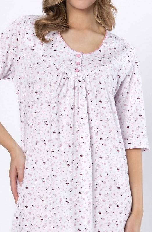 Leveza 1638 Dioniza camisón de algodón blanco y lila - manga corta, cómodo y femenino