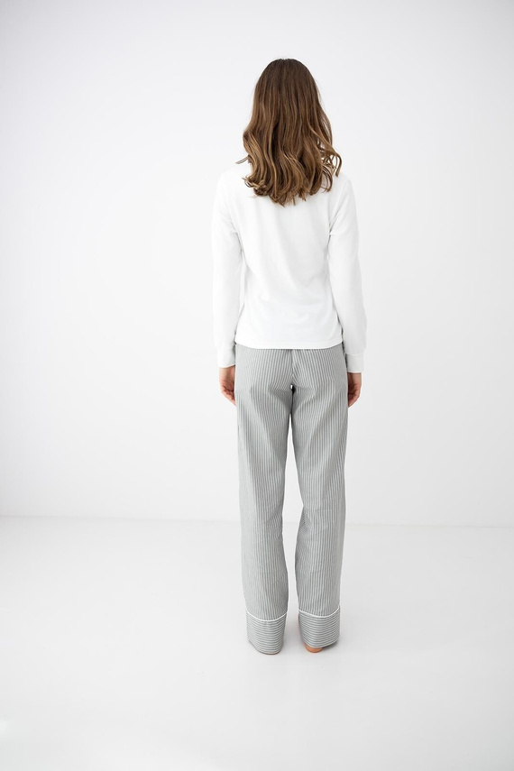 Sensis Salma pijama de mujer ecru-gris con manga larga y pantalones a rayas