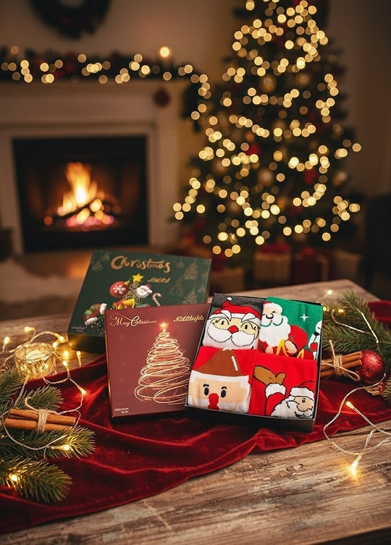 Set de calcetines Feliz Navidad M898 Wik Unisex- 4 pares de calcetines de Navidad en una caja