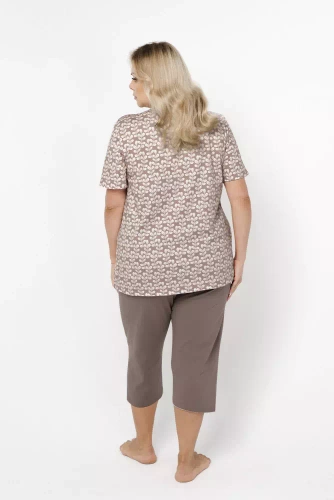 Ramira Pijama señora manga corta y pantalón 3/4 Moda Italiana - estampado/capuchino