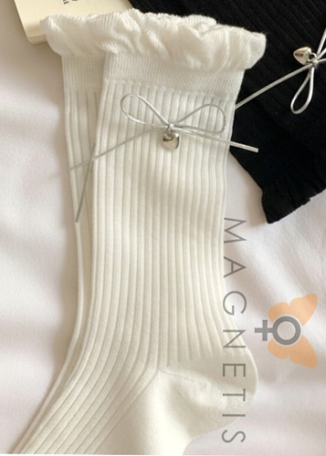 Magnetis CC-251103 calcetines mujer algodón con volante y lazo white