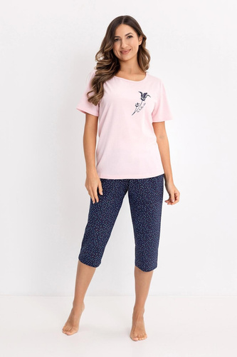 731 Pijama de Algodón para Mujer Regina Rosa - 100% Algodón, Manga Corta, Camisa Estampada, Pantalón a la Rodilla, Comodidad para la Noche