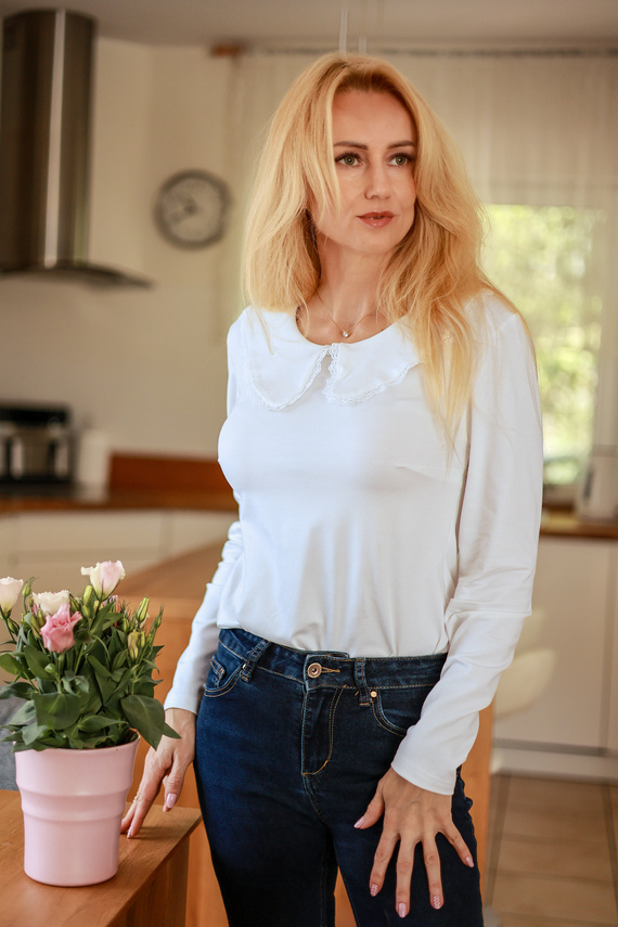 Mirale Amelia Blusa de Mujer de Viscosa con Cuello de Encaje Elegante - ecru