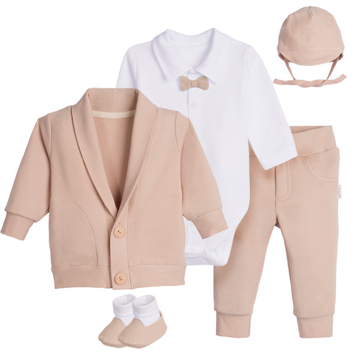169396 Conjunto para bautizo de niño 5 piezas body algodón sudadera pantalones