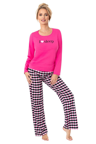 Pijama de señora Donna Sleep Long de algodón fucsia, manga larga, empaquetado en una bolsa de plástico