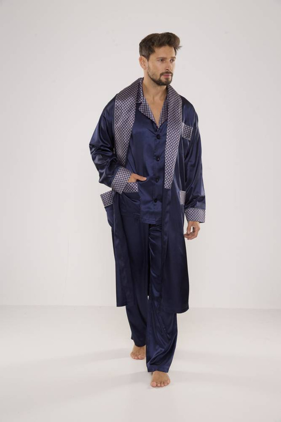 939 Pijama de satén para hombre - azul marino