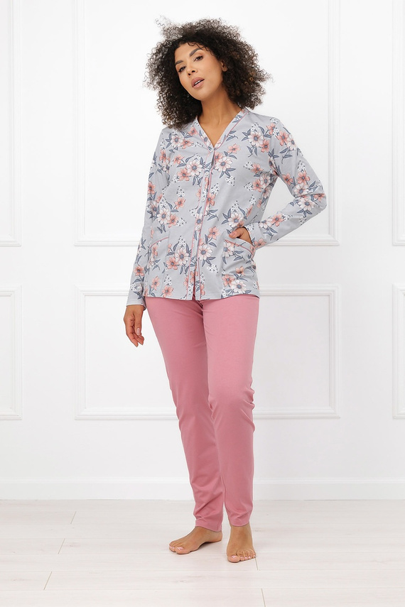 Piżama de mujer Basma Italian Fashion de algodón con botones, estampado floral en color ladrillo