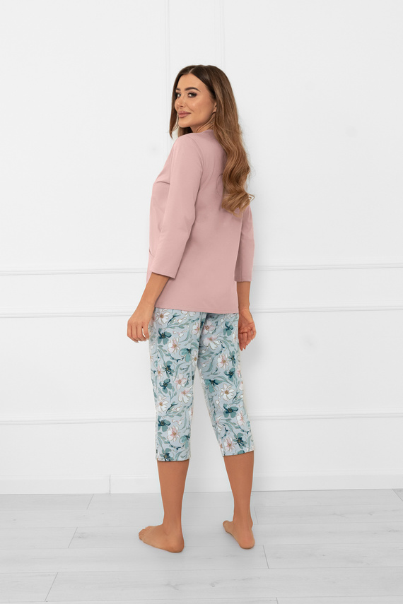 Pijama de señora Sekwoja - algodón, manga 3/4 y pantalón, con botones Moda Italiana