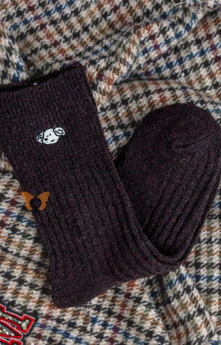 YN5035 Calcetines de abrigo para mujer Magnetis marrón - de canalé con aplique