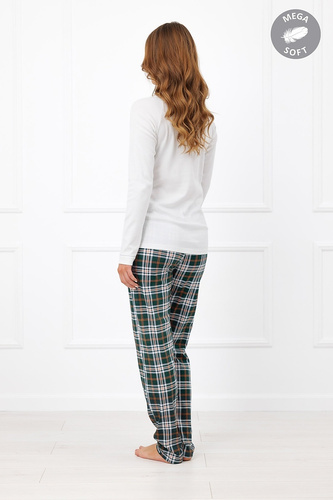 Pijama larga de algodón para mujer Italian Fashion Arwena MEGA SOFT a cuadros ecru