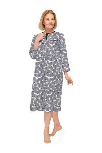 Bogna II 204 Camisón Martel 36 azul marino de algodón con manga larga, abotonado, ideal para regalo para la abuela