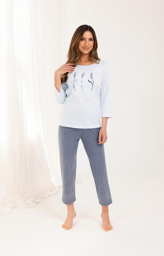 Pijama 703 Regina algodón azul - mujer, manga 3/4, pantalón 7/8, estampado floral