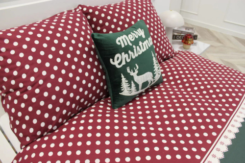 Xmass Navidad ropa de cama de algodón Spod Igły i Nitki - reno a cuadros rojos guisantes verdes, juego con cremallera, 100% algodón