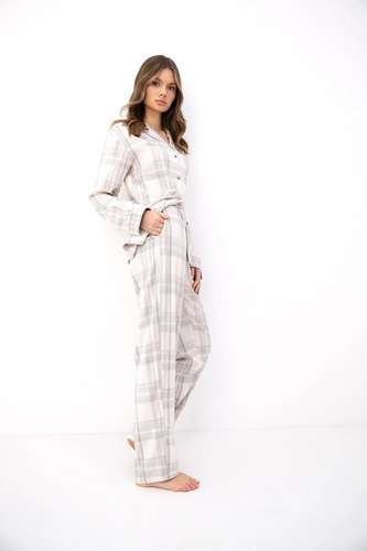 Pijama de mujer Sensis Adora beige a cuadros, abotonada, algodón y viscosa