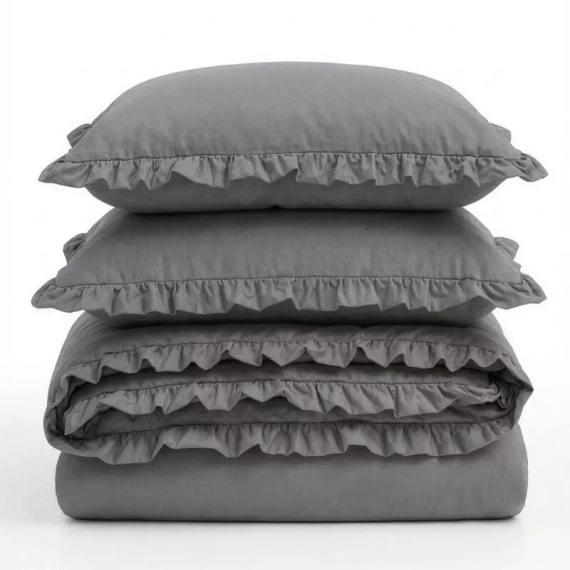 Ropa de cama de algodón con volante Eurofirany 100% algodón con cremallera color acero
