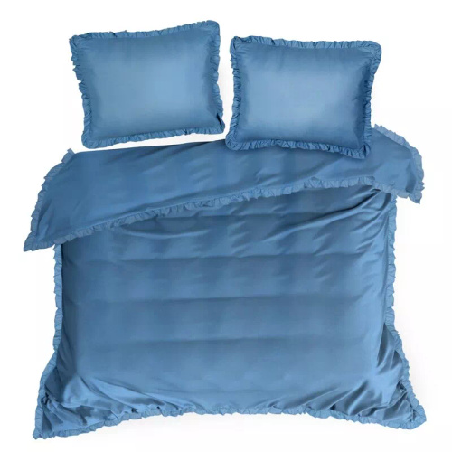 Ropa de cama de microfibra Eurofirany MI con volante, suave, con cremallera, azul