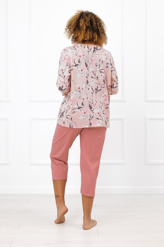 Pijama de mujer Italian Fashion Felia abotonada con estampado floral, manga y pantalones 3/4