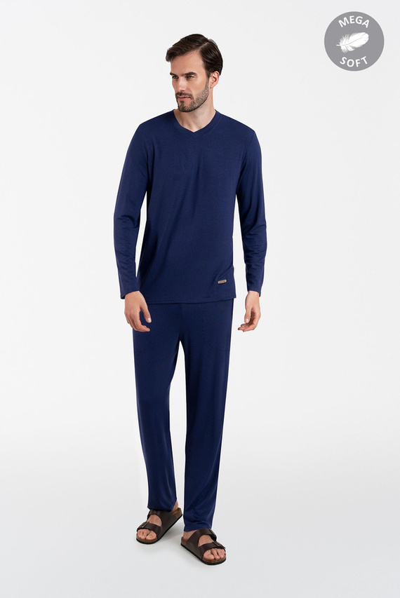 Akord Pijama hombre manga larga, pantalón largo Moda Italiana - azul marino