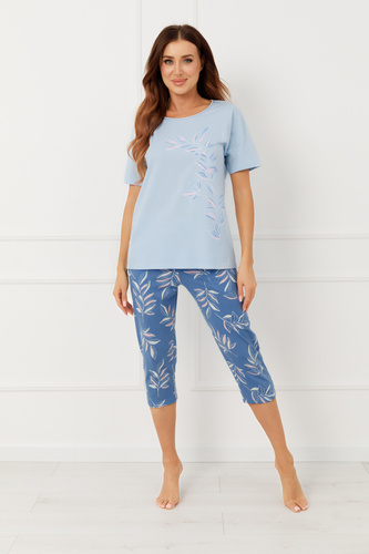 Pijama señora ERULA Moda italiana algodón manga corta 3/4 pantalón - azul