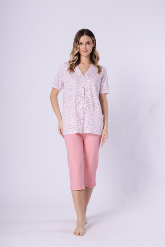 Leveza Odetta 1722 pijama de mujer de algodón coral con camisa y pantalón 3/4