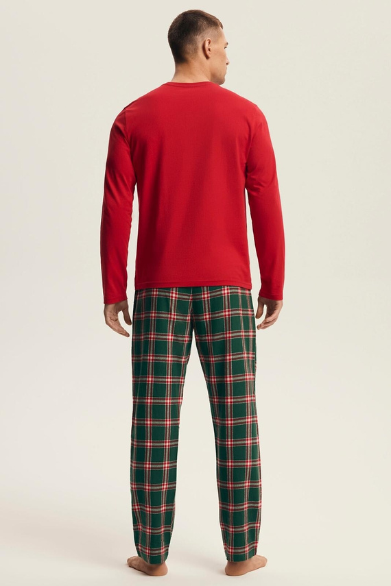 Henderson pijama de los hombres 43459 Nougat rojo - algodón, festivo, con pantalones de franela
