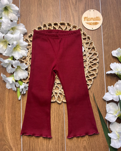 Mamatti LJ820 Leggings para niña burdeos acanalados campana de algodón