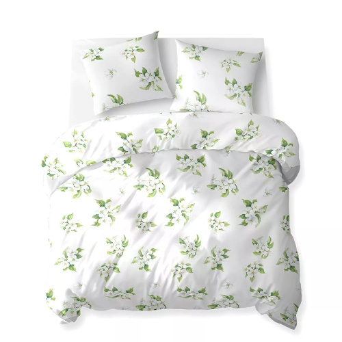 5766 B Algodón Bloom Detexpol ropa de cama blanca con flores blancas con hojas verdes - 100% algodón, doble cara, producción polaca