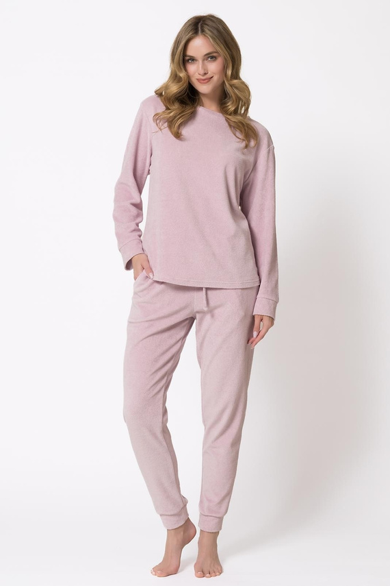 Pijama de mujer 1818 Ewelina Leveza Homewear de froté de algodón color rosa polvo