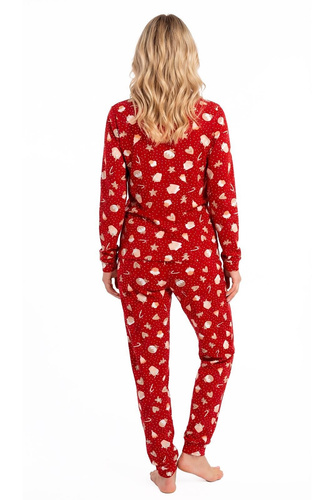 Piżama de mujer Donna Bear Long roja – pijama cálida de algodón con manga larga