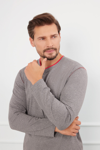 Ludwik Pijama de manga larga para hombre, pantalón largo Moda Italiana - ¶r. melange