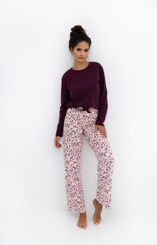 Pijama de mujer Heidi Sensis - 100% algodón, camisa burdeos, pantalón floral
