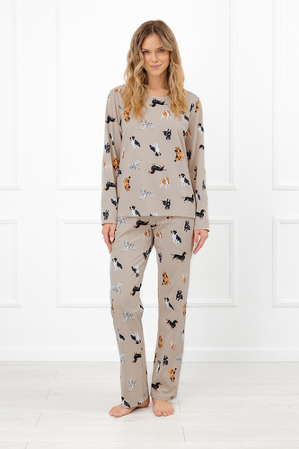 Pijama larga de algodón para mujer Italian Fashion Essi con estampado de perritos y bolsillos
