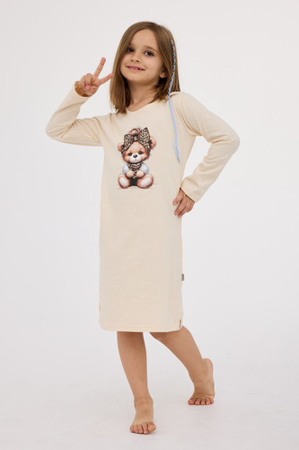 258/197 Pantera 2 Cornette - camisón de niña, beige, 100% algodón, pantera