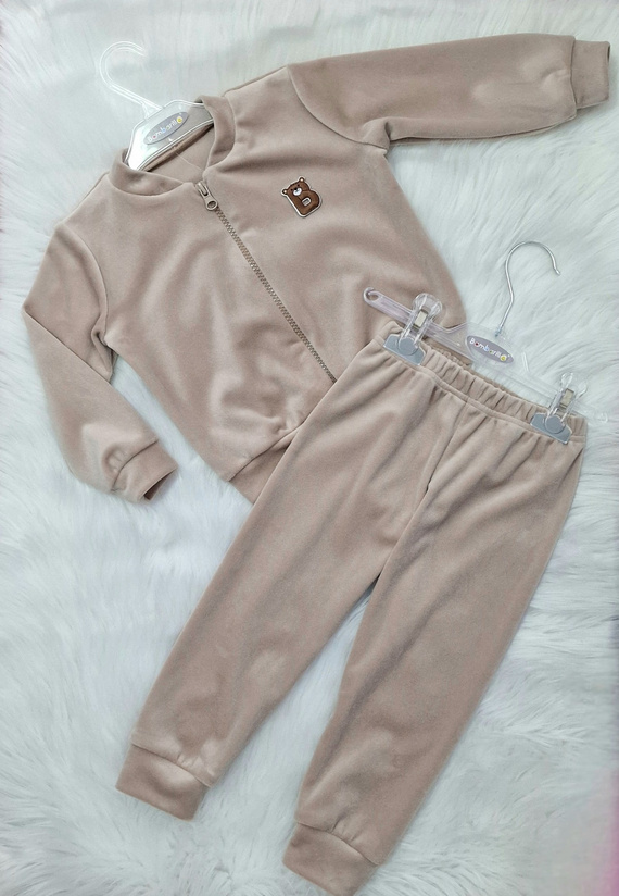 Oso terciopelo chándal niño Bambarillo beige | Conjunto suave
