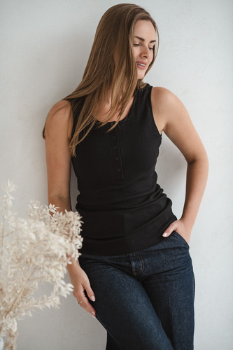 Camiseta Barriguita Embarazo y Lactancia - de canalé, sin tirantes Milk&Love negra