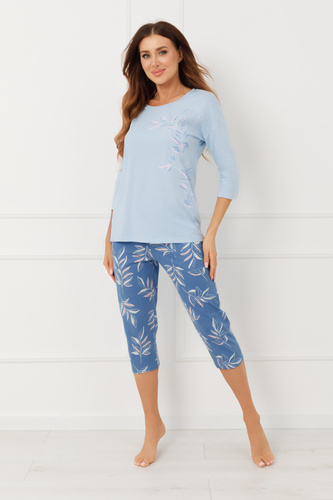 Pijama señora Erula Moda Italiana jersey 3/4 algodón talla grande-azul