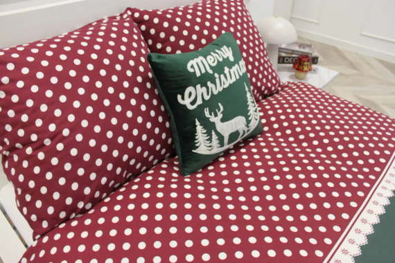 Xmass Navidad ropa de cama de algodón Spod Igły i Nitki - reno a cuadros rojos guisantes verdes, juego con cremallera, 100% algodón
