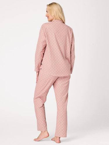 Pijama de mujer Key LNS 743 rosa – de franela, abotonada, 100% algodón