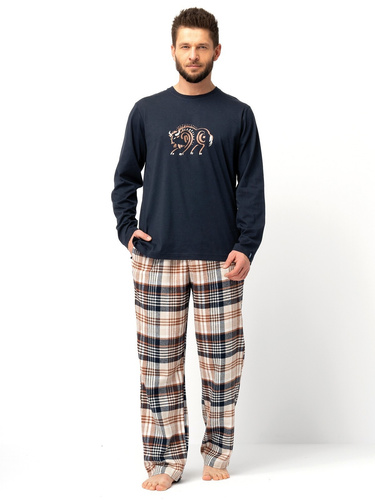 MNS 444 Pijama de hombre Key negro - algodón, manga larga y pantalón liso