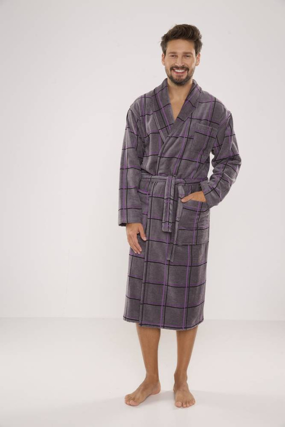 803 / 819 Albornoz de rizo para hombre Twin Forex - gris con cuadros morados (cuadros grises)