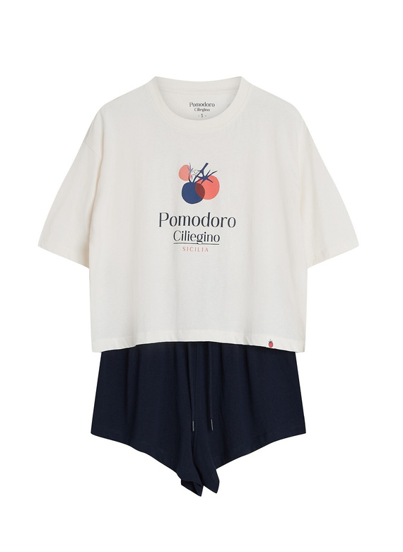 Henderson pijama mujer 43724 Dessie azul, algodón, manga corta, estampado tomate