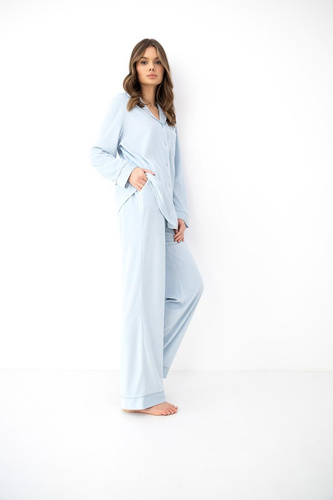 Sensis Isolde pijama de mujer azul con lunares, de terciopelo, con botones