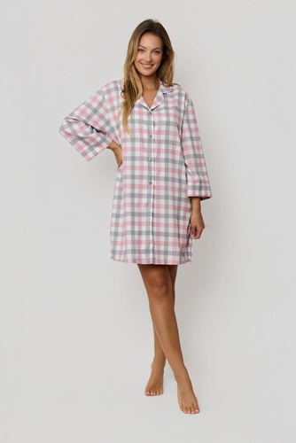 Camisa de mujer Stella KG80 Mefemi by Nipplex rosa-gris - elegante camisa a cuadros de tejido de alta calidad, manga larga, botones, aberturas laterales