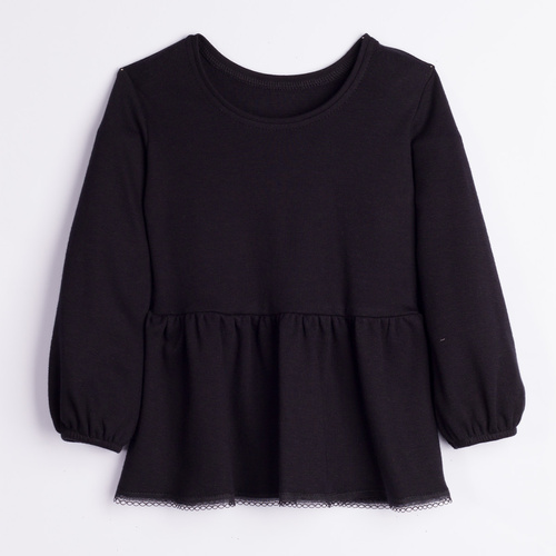 Blusa para niña Nicol 163706 100% algodón negra con basquiña y encaje