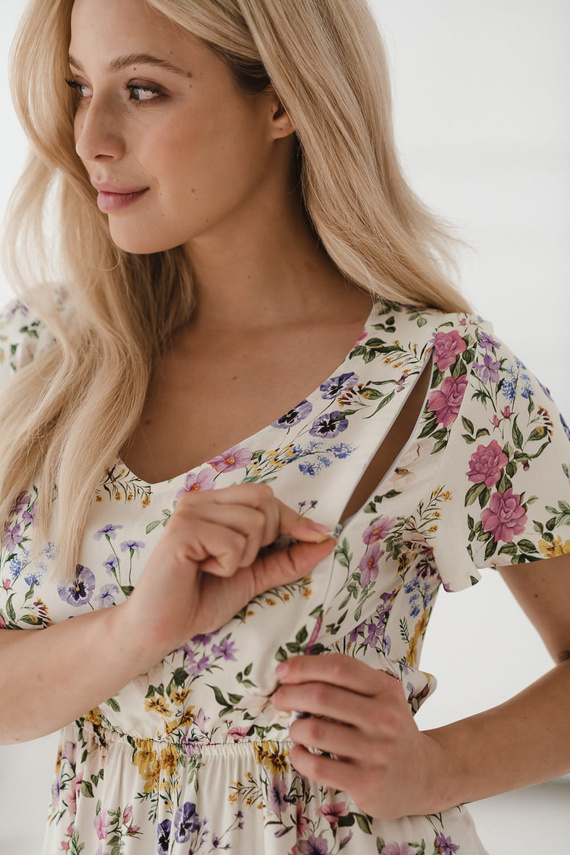 Lovely Dress Vestido de maternidad y lactancia de manga corta Milk&Love vestido floral crema