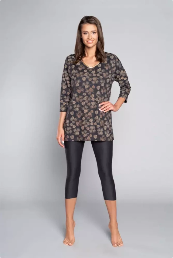 Pinnia Pijama señora manga 3/4, pantalón 3/4 Moda Italiana - estampado/grafito