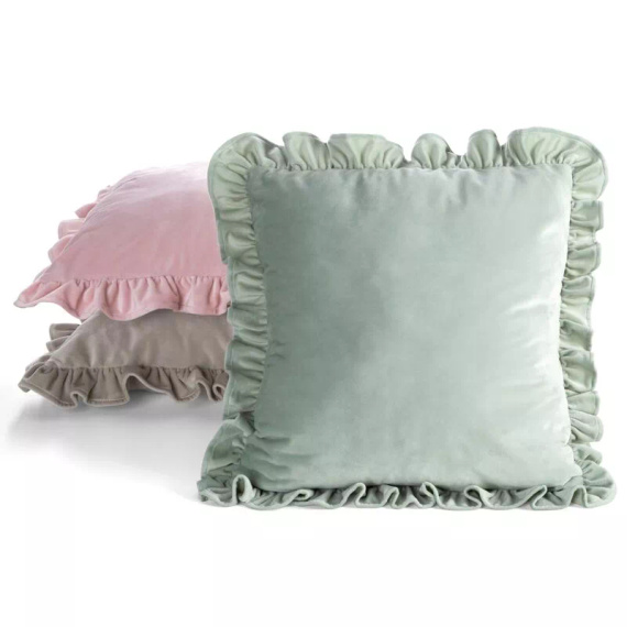 Funda Brenda 45x45 verde salvia terciopelo con volante sage